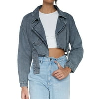 Pedort Women's Plus veličine traper jakna Vintage gumb dolje u nevolje s kratkim traper jean jaknom