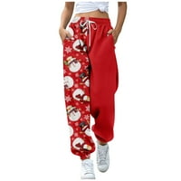 Strungten ženski božićni print casual pantalone nacrtavanje elastičnih struka hlače sa džepovima Duksete
