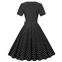 Ženski ljetni vintage Elegantna spota A-line haljine kratki rukav V-izrez midi čipke crna s