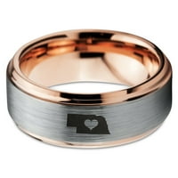 Tungsten Nebraska Cornhusker Državni srčani band prsten za muškarce Žene Comfort Fit 18K Rose Gold Step