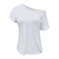 Miayilima White XXL majice za žene Ležerne prilike kratkih rukava s ramena na otvorenom Soft Basic Tunic