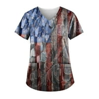 Yubatuo Dan nezavisnosti Žene vrhove Dame Ležerne prilike V-izrez Plus tiskana majica s džepovima sa