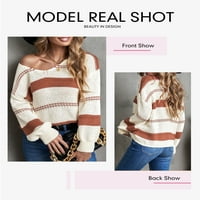 Ženska blok boja džemper v izrez dugi rukav casual labav pulover pletene džumper na vrhu xxl