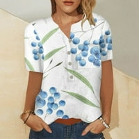 Ženski ljetni vrhovi modni ispisani uzorak gumb dolje džep na prsima Bluza majica s kratkim rukavima