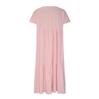 Puntoco ljetne haljine za bueke s kratkim rukavima s kratkim rukavima V-izrez s dugim haljinama ružičaste
