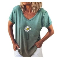 Zlekejiko V-izrez Fashion Mali print Chrysanthemum Gradient Majica kratkih rukava Ženska ženska bluza