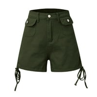 Ženske ljetne kratke hlače sa visokim strukom presavijene su ležerne kratke hlače za žene zelene_ l