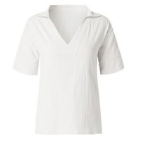 Moonker Womens Tops Košulje za žene V izrez Loose pamučna bluza TEE majica Top kratkih rukava bijeli