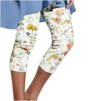 Capri pantalone za žene Ležerne prilike ljetne cvjetne meke hlače ravno visoke stijenke sa visokim radom