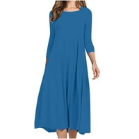 Puntoco plus Veličina haljina za čišćenje Žene Slim Fit udobne gumb V-izrez Solidačka haljina plava