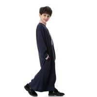 Kids Boys Arap Kaftan Robe Arabic Abaya Odeća modne haljine Dugi komforni bluza Ramadan tamno plavi