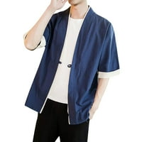 Strunđati muške posteljine japanske kimono jedno dugme CARDIGAN jakna drevna stila muške majica