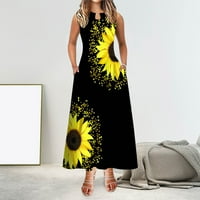 Haljina za žene Linijska haljina Maxi dugi haljina bez rukava cvjetni ispis Džep za ispis ljetni okrugli