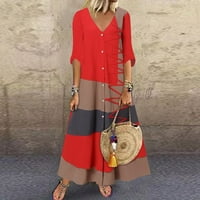 Kakina S Clearence Ženske majice za ljetni ženski modni casual s kratkim rukavima V-izrez gumb Ispiši