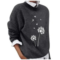 Cuhas Womens Modne bluze Košulje Jesen Zimski print Ležerne prilike labave pulover plus veličina Žene vrhovi siva 2x