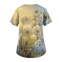 Clearsance Plus veličina vrhova V-izrez cvjetna bluza Radna odjeća Žene Labavi kratkih rukava, žuta, 4xl