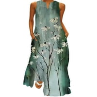 Luxplum Women V izrez Beach haljine Ljeto Maxi haljine labave fit sundress otiske bez rukava s dugim