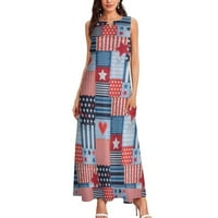 Dqueduo 4. jula odijelo za žene modne V-izrez Boho ljetne haljine večernjim partnim tiskanjem dame za žene