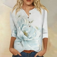 Bazyrey ljetni bluze za žene Henley, carice, kasutni ležerni kasutni rukavi bijeli 2xl
