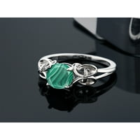 Gem Stone King 2. CT ovalni zeleni malahitni sterling srebrni prsten