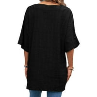Luiyenes ženske pune boje V izrez majice kratki rukav pamuk posteljina majica za bluzu Ljeto Loose FIT