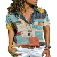 Glonme Women Rever izrez Torgy košulje Boemian Loungewear Majica Geometrijska tiskana ljetna Tunnička
