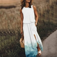 Ljetna haljina za žene bez rukava okrugli izrez Maxi haljine u obliku kože za otvaranje kože u boji