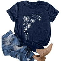 Ženska modna cvijeća tiskara O-izrez kratka majica Labava bluza Top košulja Navy XXL
