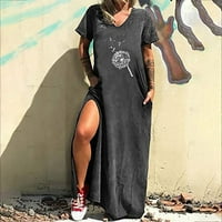 Gaecuw Summer Maxi haljina V Women Vsširt Haljina kratkih rukava Dužina gležnja na plaži Haljine Trendne