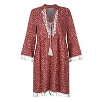 Haljine za žene Ljetni modni rukav V-izrez ženski a-line cvjetni kabinski odmor crvena haljina l