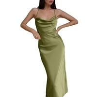 Ženske haljine Summer rukava s kratkim rukavima Halter kaiševe na kolupljenu haljinu zelena m