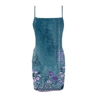 Hanas vrhovi ženska casual labava modna tiskana okrugla džep za izrez Camisole haljina plava xxxl