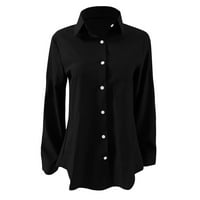 Ženski vrhovi Henley Solid Chemise casual ženske ljetne majice s dugim rukavima crna m