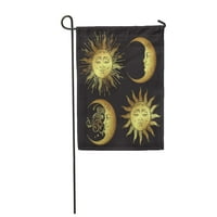Nebeski antički stil Sunca i Crescent Moon Boho Flash Tattoo Design Gold Crna bašta Dekorativna zastava Kuća za prodaju