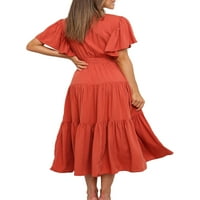Capreze Dame Ljeto MIDI haljina kratkih rukava Swing haljine V izrez Sundress Comfy Solid Boja lubenica
