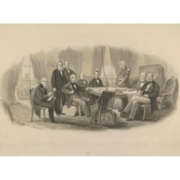 Christian Schussele Crna Ornate Wood uokvirene dvostruke matted muzejske umjetnosti ispisa pod nazivom - Predsjednik Lincoln i njegov kabinet