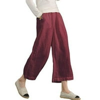 Ženske modne posteljine casual labave ravne hlače Ženske široke pantalone za noge vino xxl