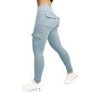 Amtdh Ženske trendi mršave hlače Čudesno kolor joga sportski visoki struk ravno dugačke hlače s džepovima