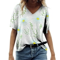 Ljetni vrhovi za žene modni v vrat tiskani bluza s kratkim rukavima Top bijeli xxl