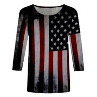Ženski 4. jul Američki zastava Patriotska majica Crew rukav na vratu Mašine patriotske ljetne casual