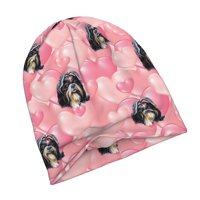 Shih Tzu Pink Hearts Slouchy Beanie za žene Muškarci Stretch Sleep Hat Funkcija Poklon Jesen Ležerne