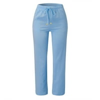 Posteljina pamučne i elastične čvrste pantalone nacrtaju duge žene ravne ležerne hlače odjeća za žene za rad znojnica za žene