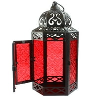 Lampica za svijeće marokana sa LED svjetlima, crvenom staklom, velikom