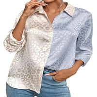 Voguele žene vrhove gumb dolje majice s dugim rukavima bluza Radna majica elegantna marelica svijetloplava
