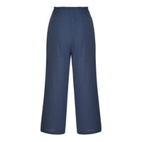 Ženske posteljine Capri hlače Ljeto Lood Wide noge Ležerne prilike elastične struine koševne pantalone s džepom, s i tamnoplavim