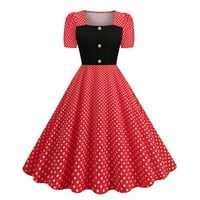 Ljetne haljine za žene polka dot v-izrez A-line srednje dužine seksi haljina s kratkim rukavima crvena xxl