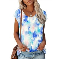 Ženska ljetna modna majica casual redovno fit comfy bluza Ispis gornje okrugle vrat kratki rukav plavi