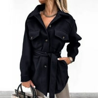 Pgeraug kaputi za žene Ženske gumb Dolje Jednobojni kaput s duljinim kaputom s kaišem sa kaišnim odjećom