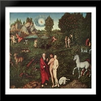 Adam i Eva u vrtu Eden Veliki crno drvo uramljeno ispis umjetnosti Lucas Cranach The star