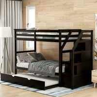 Twin-prekrivač krevet s dva kreveta sa dvostrukim veličinom i stepenicama Stepens Espresso